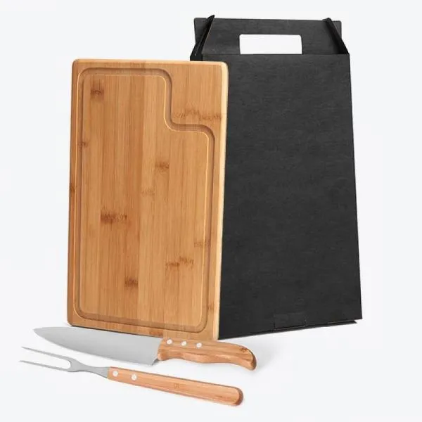 Conj. Para Churrasco Em Bambu / Madeira / Inox Texas - 3 Pçs