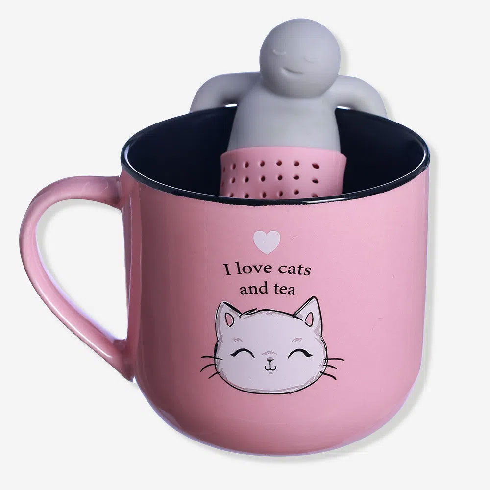 Caneca Eu Amo Gatos com Infusor