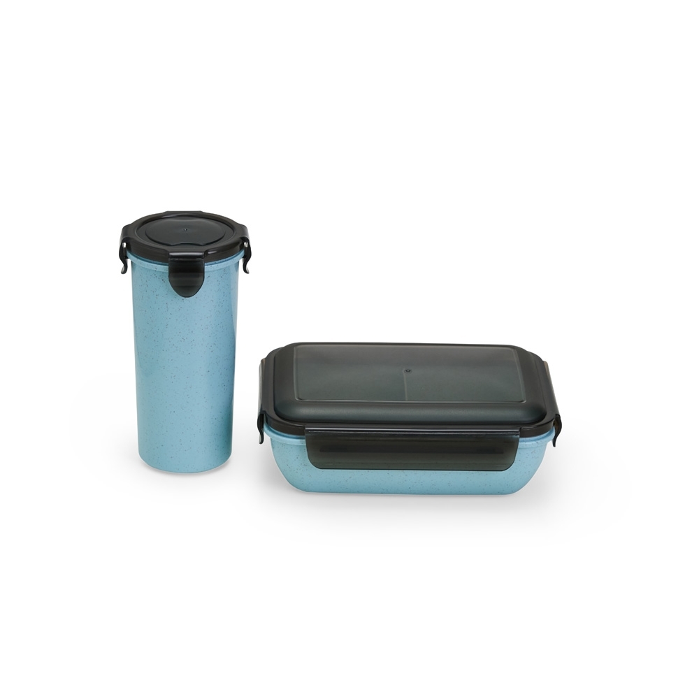 Kit Copo e Marmita Fibra de Bambu — Azul