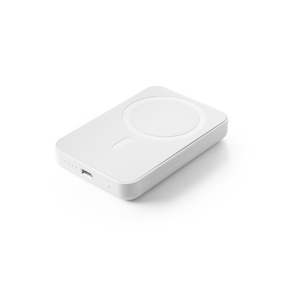 Bateria portátil magnética com carregador por indução super-rápido (5.000 mAh), em ABS 100% reciclado — Branco