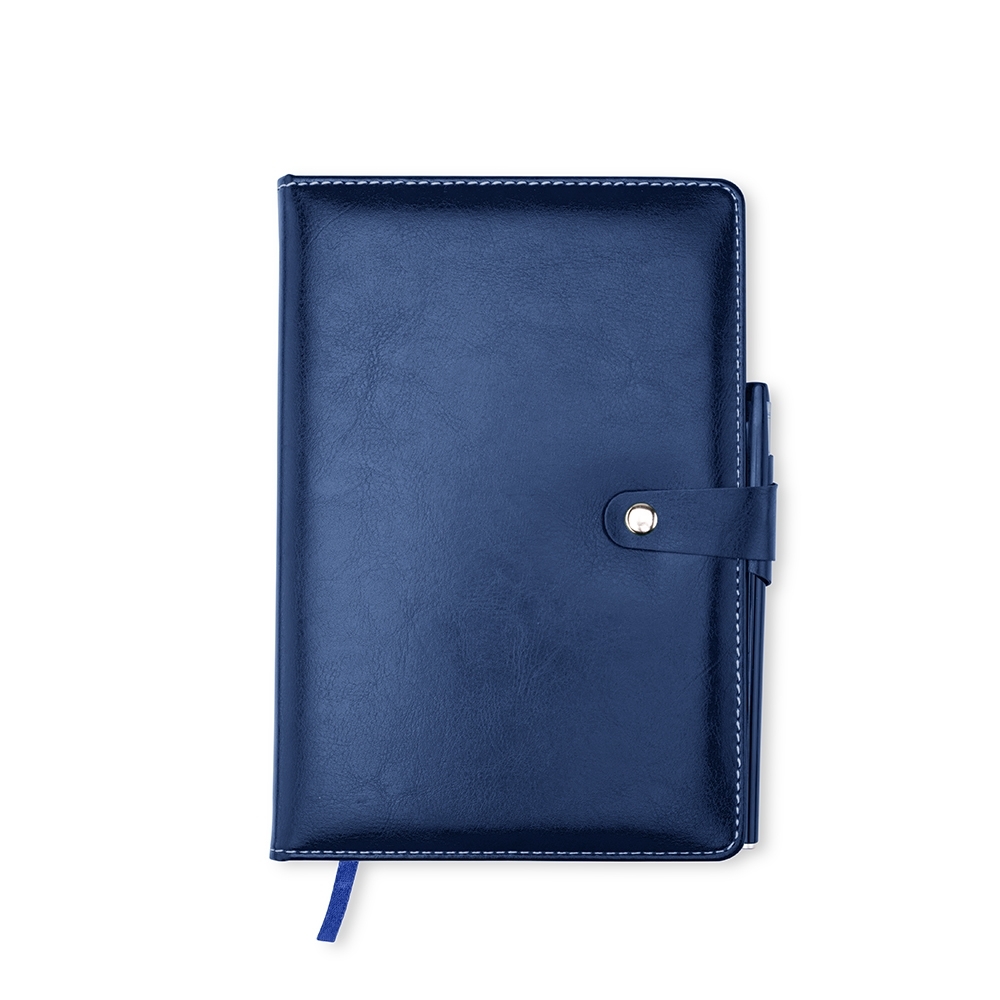 Caderneta Couro Sintético Com Caneta — Azul